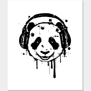 Cute Smiling Panda Wearing Headphones Posters and Art